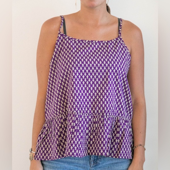 Natural Life | Lily Top Medium Vibrant Purple Block Print Peplum Swing Tank Boho - Picture 1 of 10
